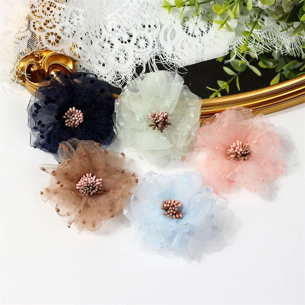 5Pcs Artificial Chiffon Flowers Head For Wedding Scrapbook Gift Box Decor DIY Hairpin Corsage Accessories Decoration Fake Flower