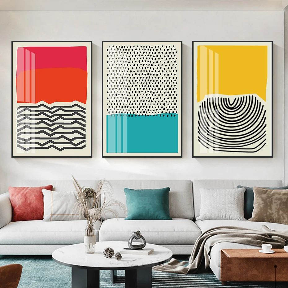 Mid Century Modern Abstract Color Blocks Line Poster Canvas Painting Wall Art Picture Print Living Room Interior Home Decoration