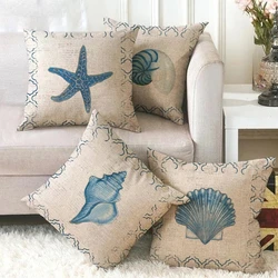 Sea Marine Shell Cushion Cover Ocean Starfish Linen Pillow Case Sofa Home Decor Decorative Decoration Pillowcase