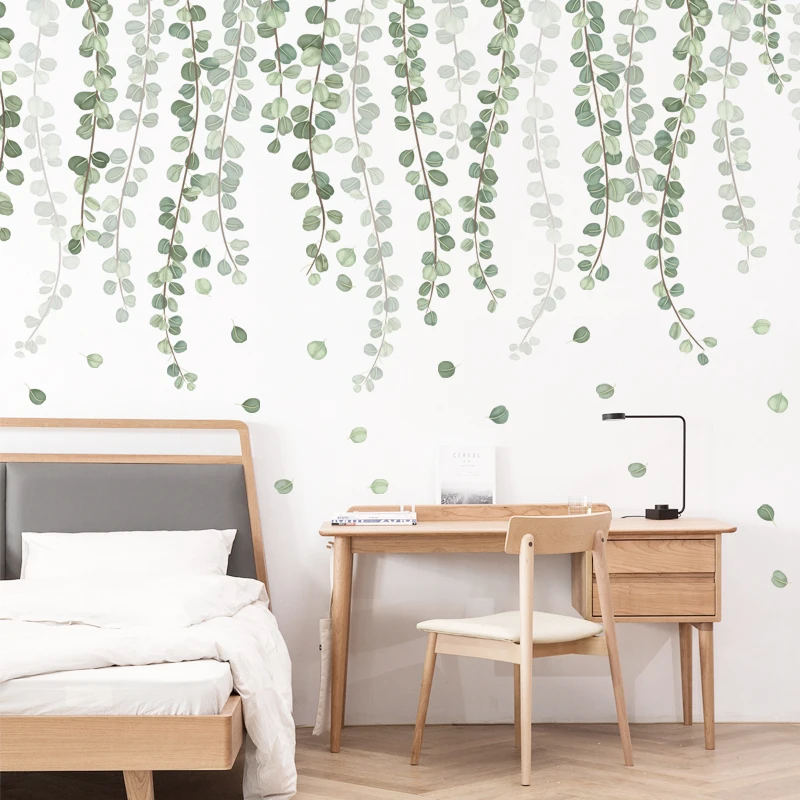 LuanQI Green Leaves Wall Stickers For Home Living Room Decorative Vinyl Wall Decal Tropical Plants DIY Kid Door Murals Wallpaper