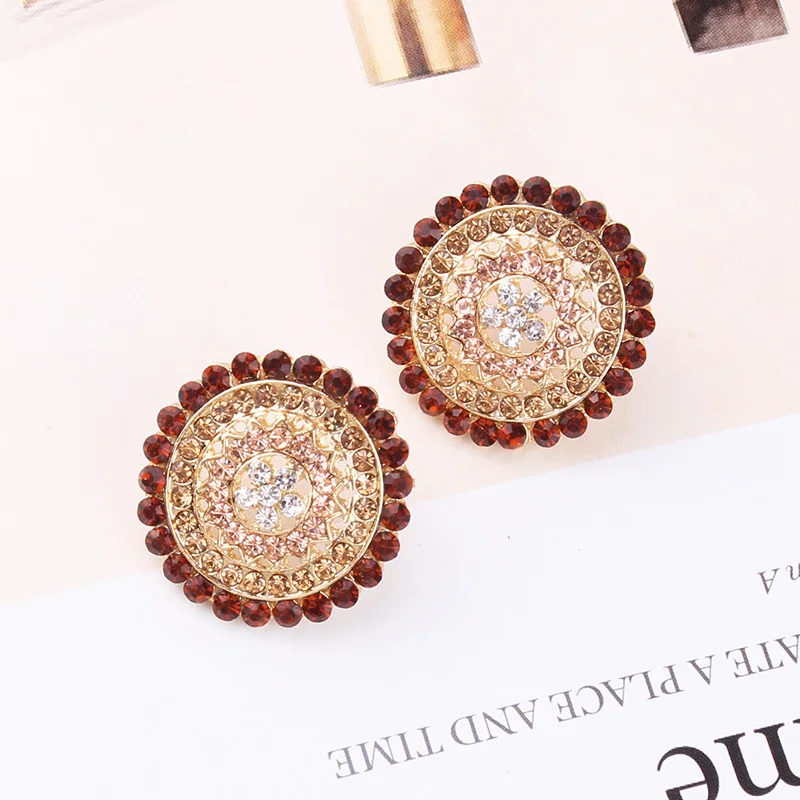 Colorful Crystal Geometric Circle Rhinestone Inlaid Crystal Stud Earrings Trendy Women Piercing Earrings for Party Jewelry