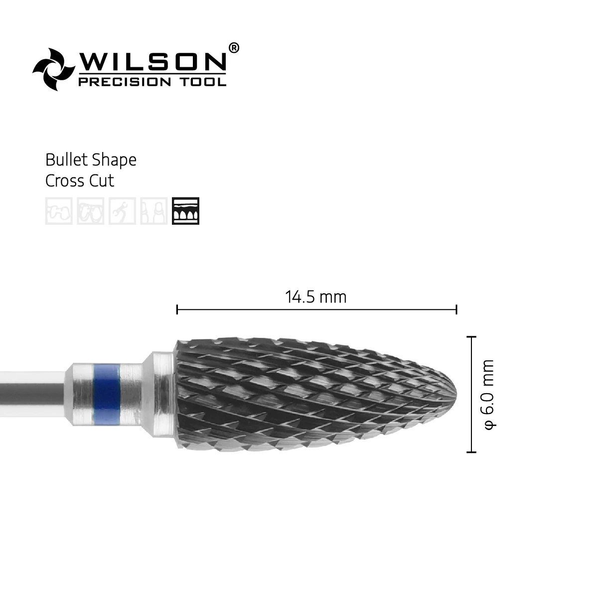 WILSON PRECISION TOOL Bullet Shape - Cross Cut- Black Ceramic - (6410201-6410801)-Zirconia Burs