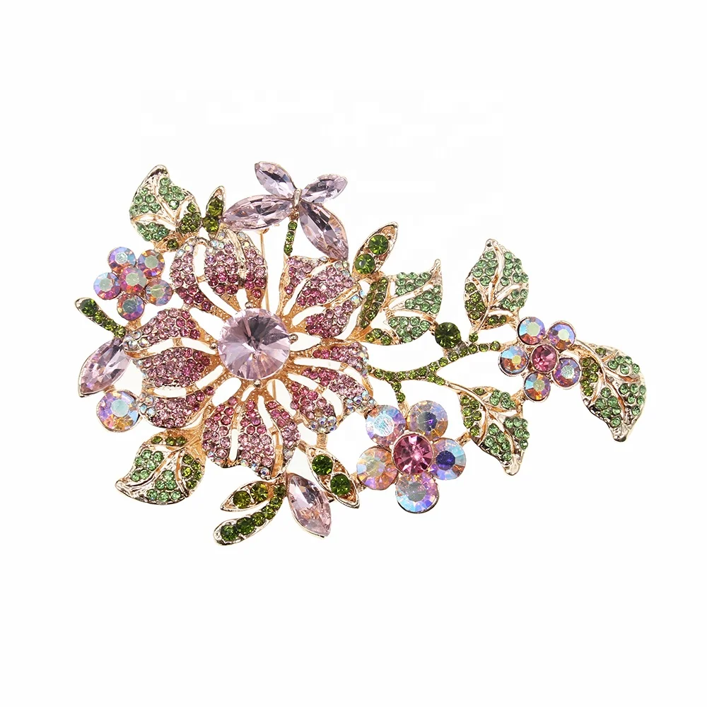 

50PCS Large Pink Flower Rhinestone Pins Brooch Crystal Broach Wedding Bridal Brooches bouquet Hair comb Wedding Brooch