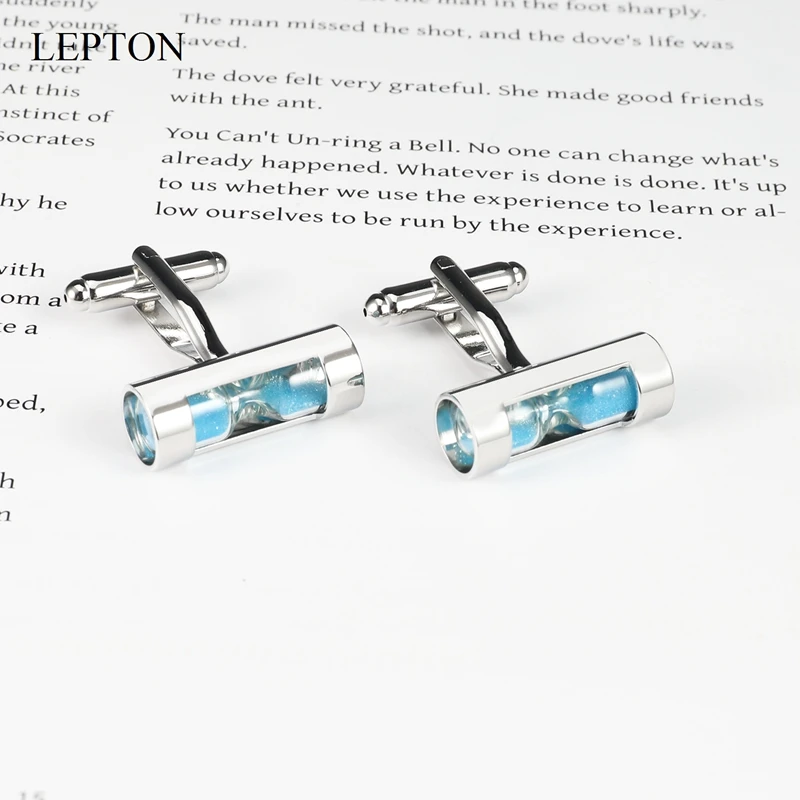 Lepton Hourglass Cufflinks Sand Clock Glass Timer Sandglass Cuff Links simple and stylish hourglass Men\'s shirts Cuffs cufflink