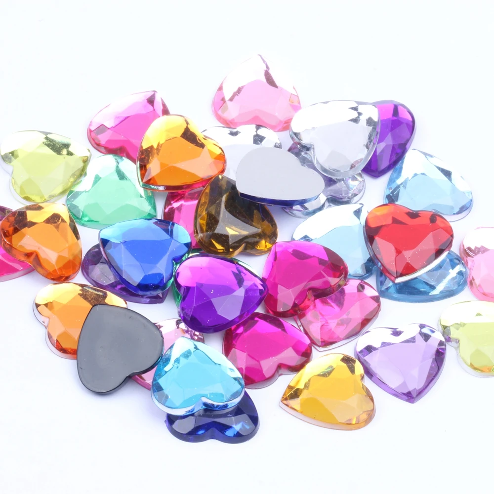 Heart Shape Acrylic Rhinestones Flat Back Flat Facets Many Sizes Many Colors For Nails Art Glue On Beads DIY Jewelry Making