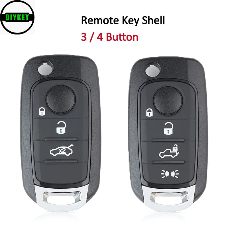 

DIYKEY for Fiat 500 500X Nuovo Grazie Tor Replacement 3 / 4 Button Flip Folding Remote Key Shell Case Fob with Uncut Blade Black