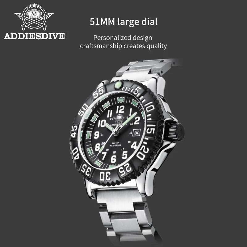 Addies Dive Men Outdoor Sports Watch Unidirectional Rotating Bezel Luminous Watch Alloy case Miyota 2115 Quartz Watches