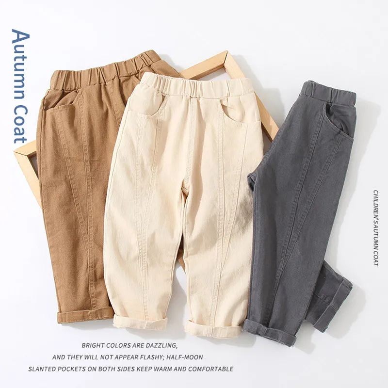 2024 Spring Autumn New Arrival 2 3 4 6 8 10 Years Children Clothing Solid Color Pocket Long Trousers Kids Baby Boys Loose Pants