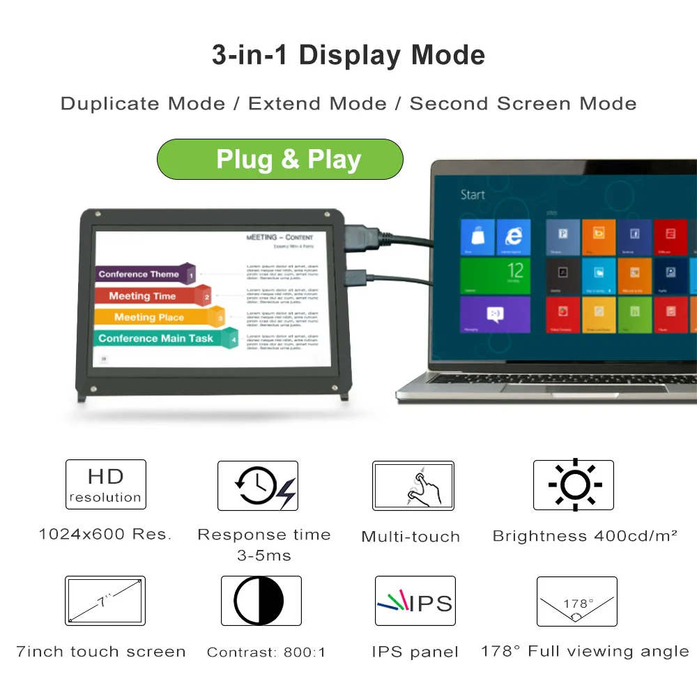 Imagem -02 - Lesown-tela Touch com Alto-falantes Ips 800x480 Ultra hd Monitor Hdmi Tela Capacitiva para Rpi Equipamento Médico