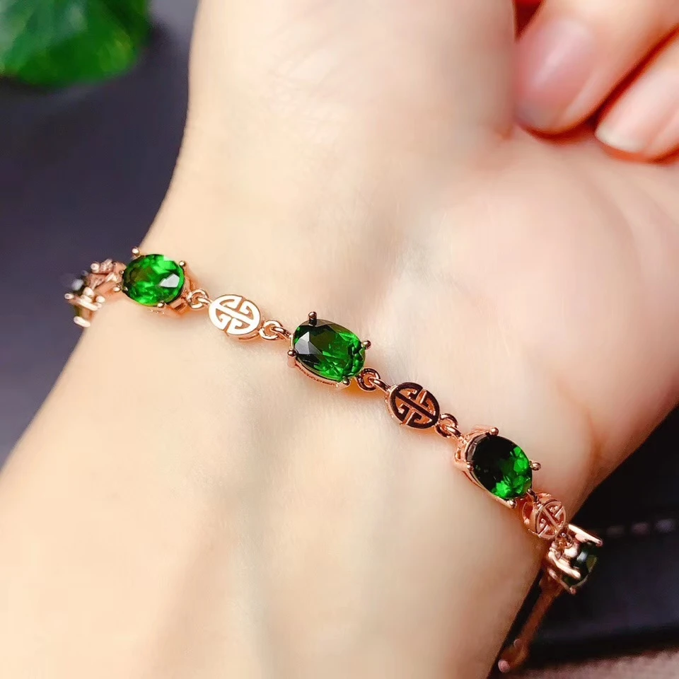 KJJEAXCMY fine jewelry natural Diopside 925 sterling silver new women gemstone hand bracelet support test noble