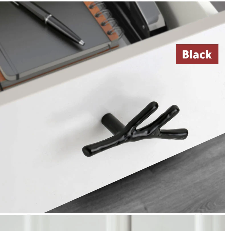 YUTOKO Knöpfe Tür Zieht Hardware Mode Baum Zweig Möbel Griff 96mm 128mm Schwarz Silber Bronze Küche Schrank Griffe – Detail 15