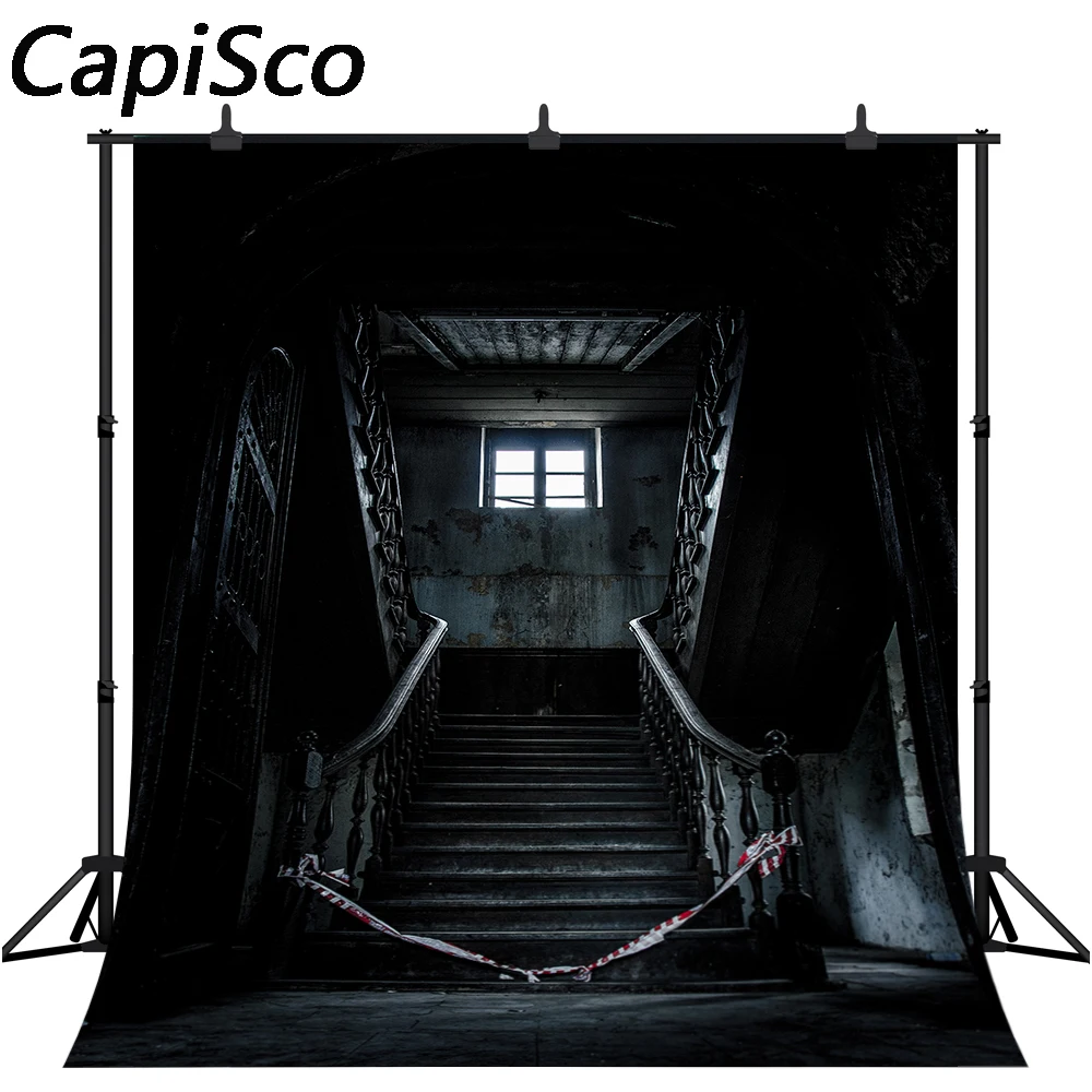 Capisco Halloween Haunted Photography Backdrop Retro Deserted Mansion Stairs Background Decor Photoshoot Studio Booth Props