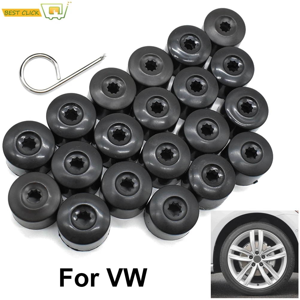 20pc 28mm Wheel Nut Bolt Cover Caps Set Round w/ Puller For VW Caddy CC Jetta Phaeton   Polo Wheels Center Tire Screw Cap Guard