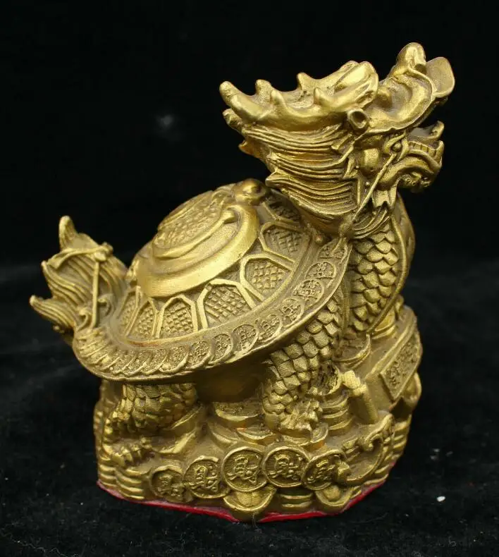 collect China Brass Bronze copper Handmade Dragon turtle Sculpture