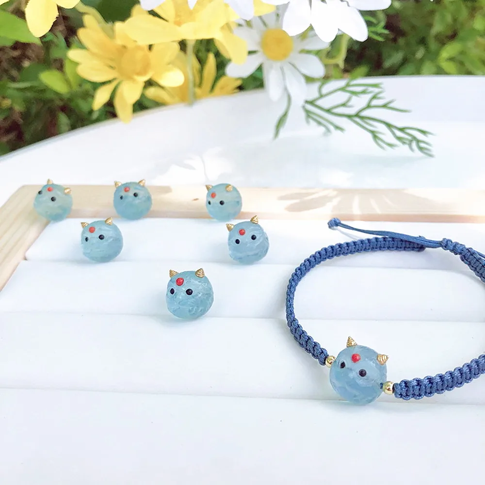 Natural Aquamari Bracelet For Woman Jewelry Handmade Rope Weaving Bracelet For Children Gift Blue Little Monster Accessories