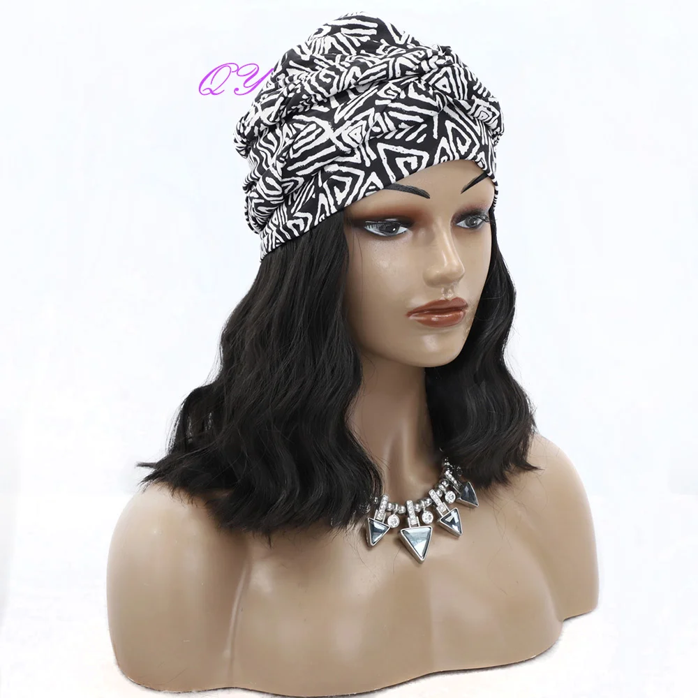 Synthetic Headband Women Wigs Black Bangs Water Ripple Black And White Turban Woman Hair Wigs New Daily Use ladys wig