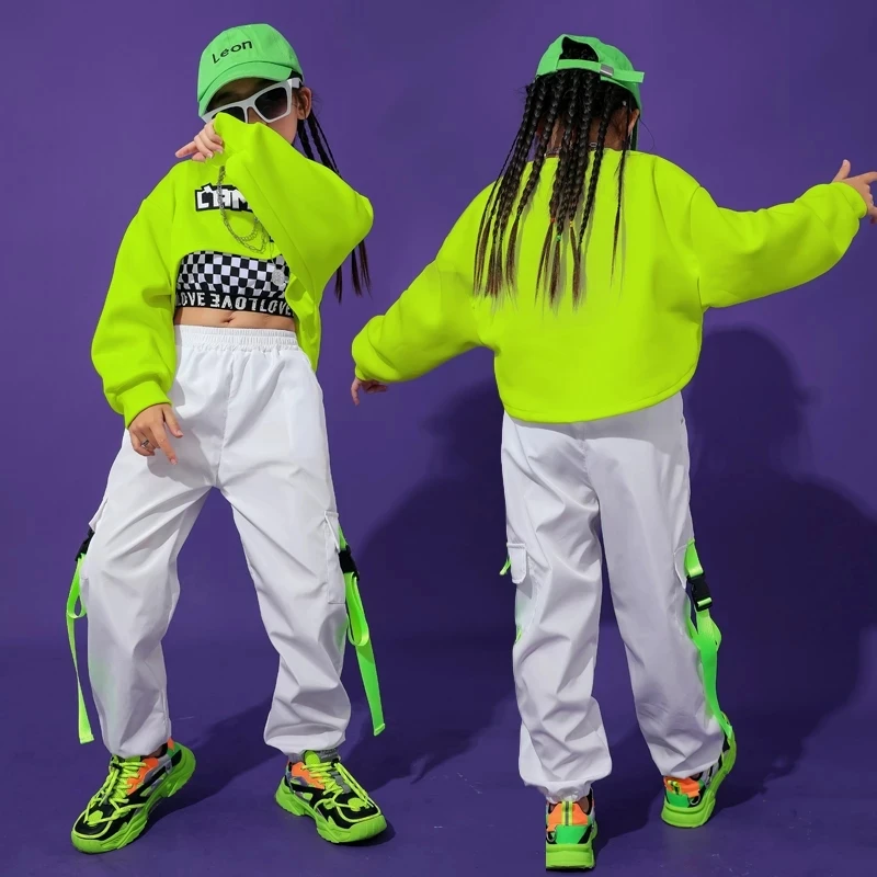 2022 Hip Hop Dance Clothing For Girls Green Top Hiphop Pants Festival Clothing Sports Suit Jazz Street Dance Wear Kids