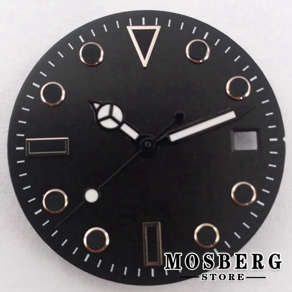 28.5mm Sterile Black Watch Dial Date Window With Watch Hands For NH35 NH36 ETA 2824 2836 Miyota 8215 8205 DG2813 3804 Movement