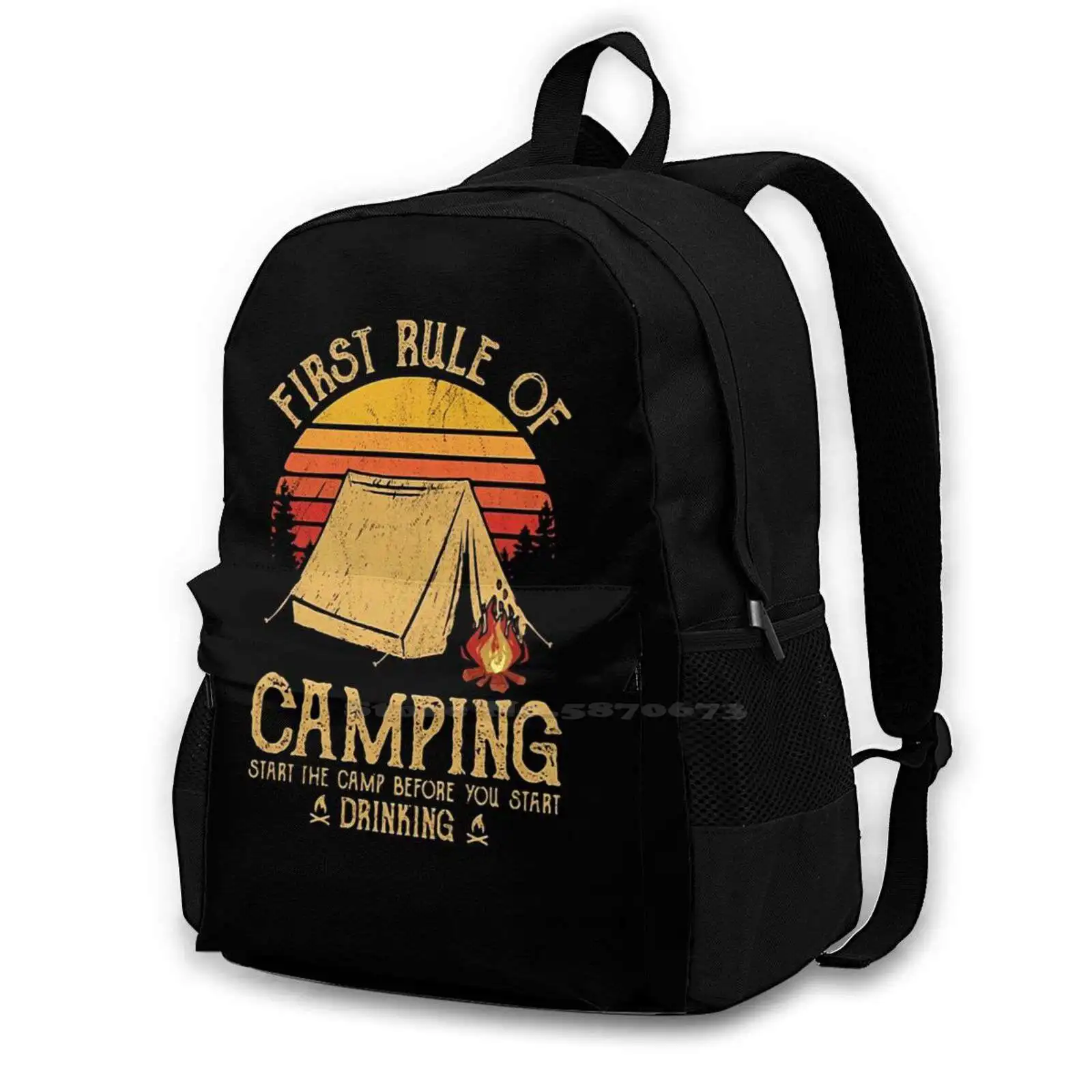 First Rule Of Camping Start The Camp Before You Drinking Sunset Shirt Backpacks For School Teenagers Girls Travel Bags First