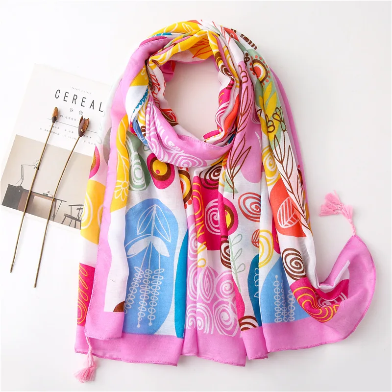 

Spain Fashion Aztec Ethnic Fringe Viscose Shawl Scarf Women High Quality Print Soft Pashmina Stole Bufanda Muslim Hijab 180*90Cm