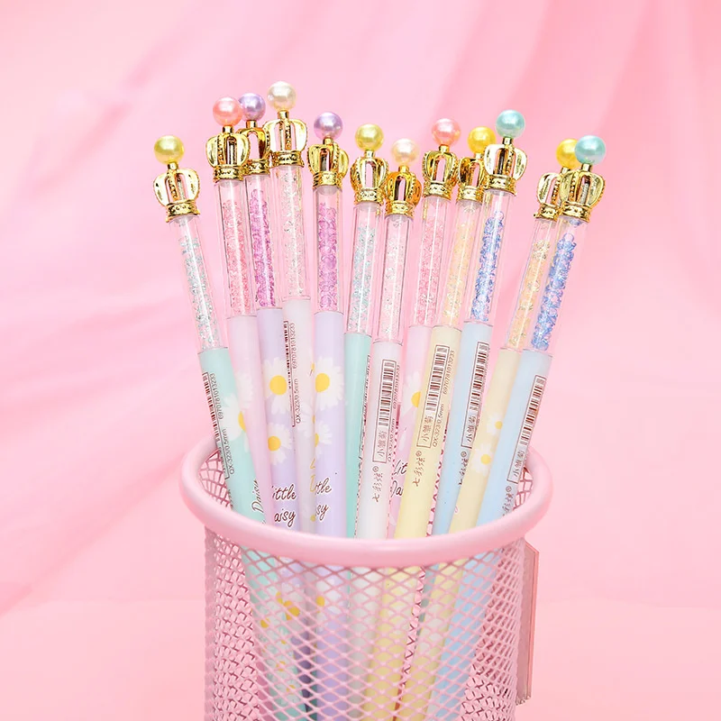 Ellen Brook 1 PCS Korean Cute Kawaii Crown Pearl Erasable Pen Crystal Creative School Office Supplies Stationery Gift Gel Pens