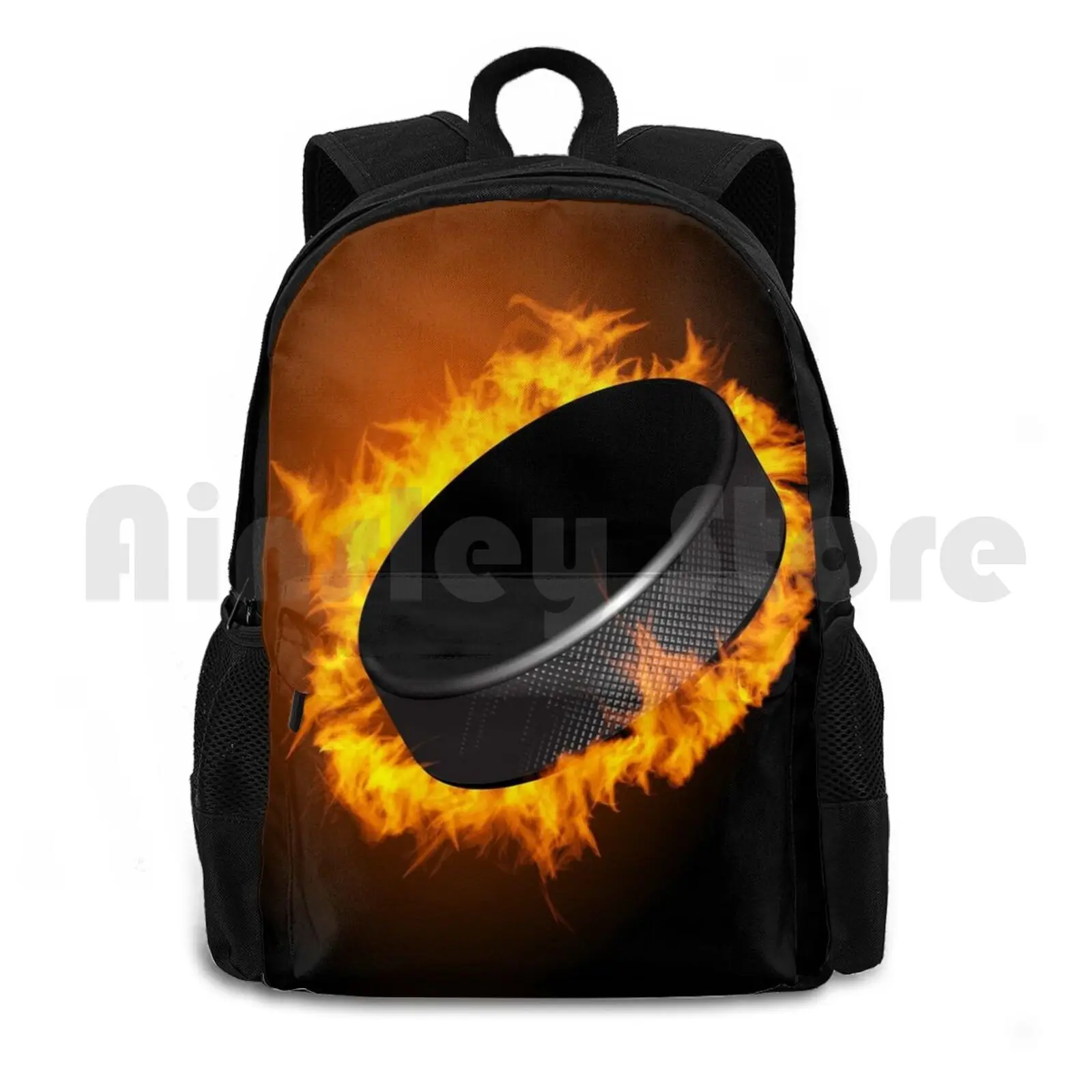 

Burning Hockey Puck Outdoor Hiking Backpack Waterproof Camping Travel Hockey Hockey Player Hockey Hockey Hall Ice Hockey Field