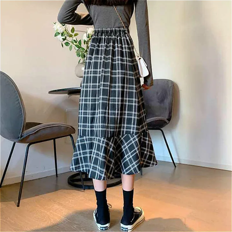 Skirts Women Plaid All-match College Stylish Midi Casual Empire Ulzzang Harajuku Aesthetic Female Temperament Charm Design Newly