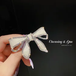 Elegant Crystal Barrettes for Women Pearls Paved Hair Clips Metal Pinch Cock Bowknot Headdress Accessories Jewelry Gift 2021