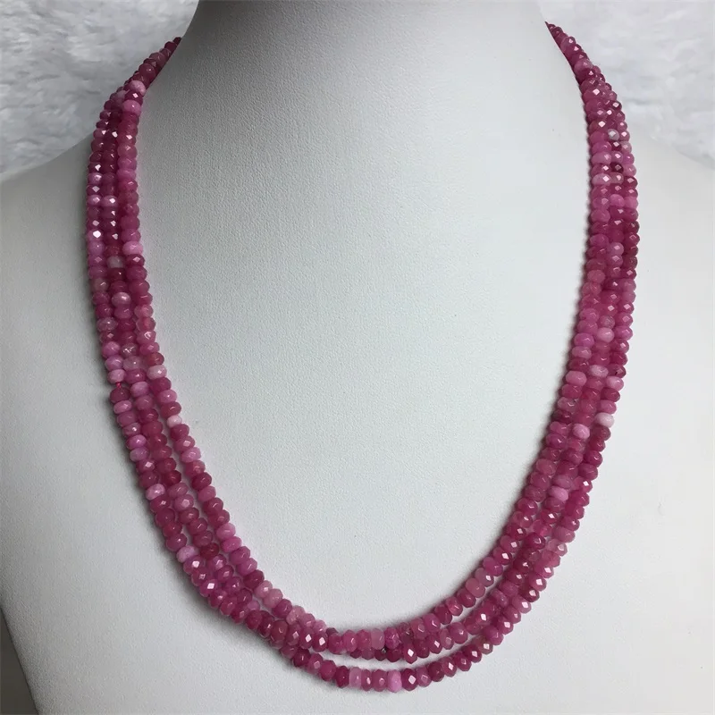 3*4MM Faceted Tourmaline Necklace Rubellite Vintage Natural Stone Jewelry Noble Elegant Exquisite Beaded Chain Choker Collier