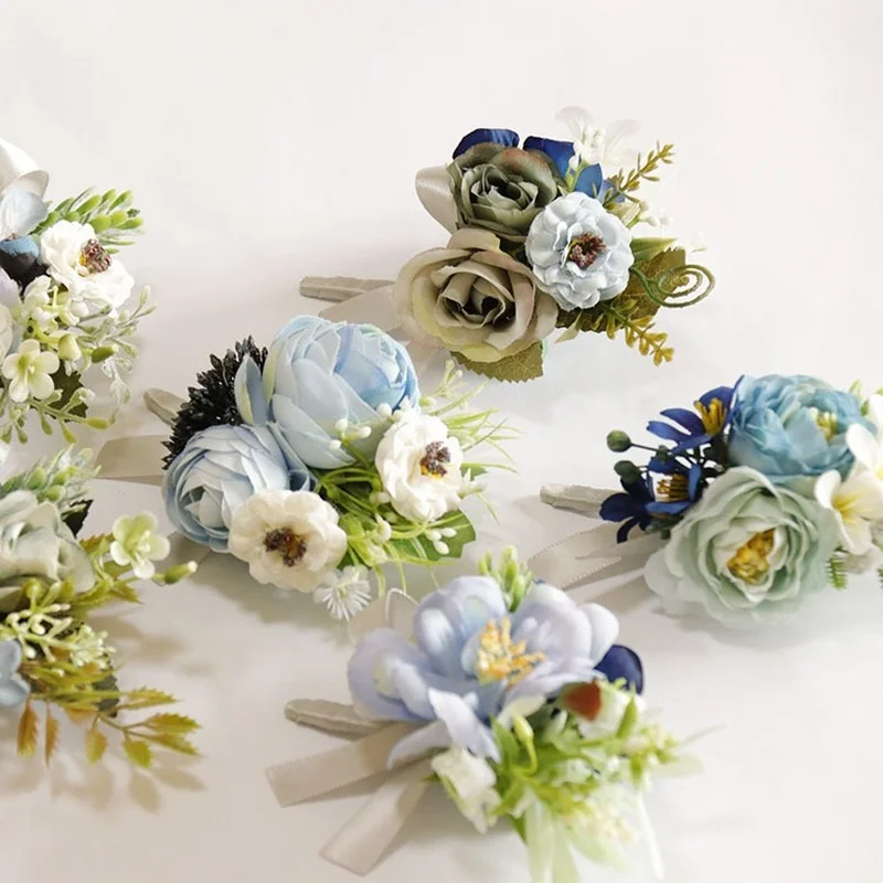 Neue Hochzeit Blume Im Knopfloch Blau Blume Korsagen Seide Rosen Ehe Corsage Bräutigam Gäste Brosche Hochzeit Zubehör