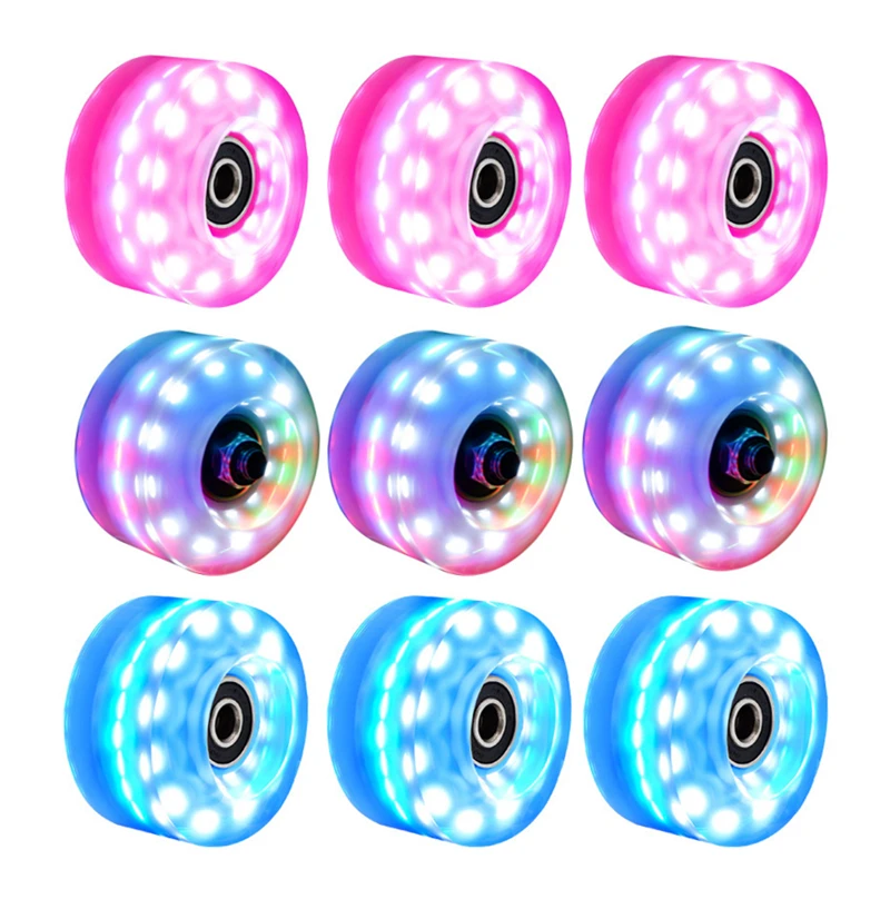 4Pcs Luminous LED Quad Roller Skate Wheels 58MM 82A Flash Wheels for Roller Skates Skateboards With BankRoll Bearings Installed