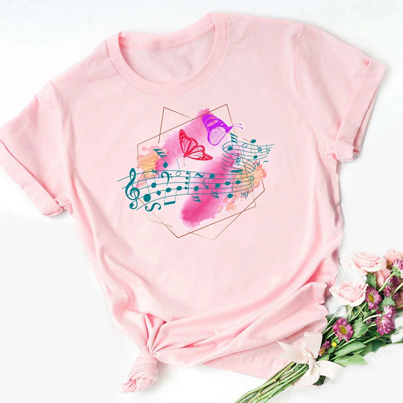 Quem Adora Animais E Música Butterflis Gráfico Camiseta Impressão Tshirt Engraçado Harajuku Streetwear T-Shirt Tops Da Moda Coreana