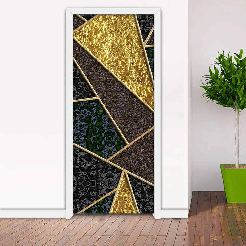 3D Marble Geometric Pattern Door Sticker Waterproof Self-adhesive Mural Wallpaper Living Room Bedroom Luxury Home Decor