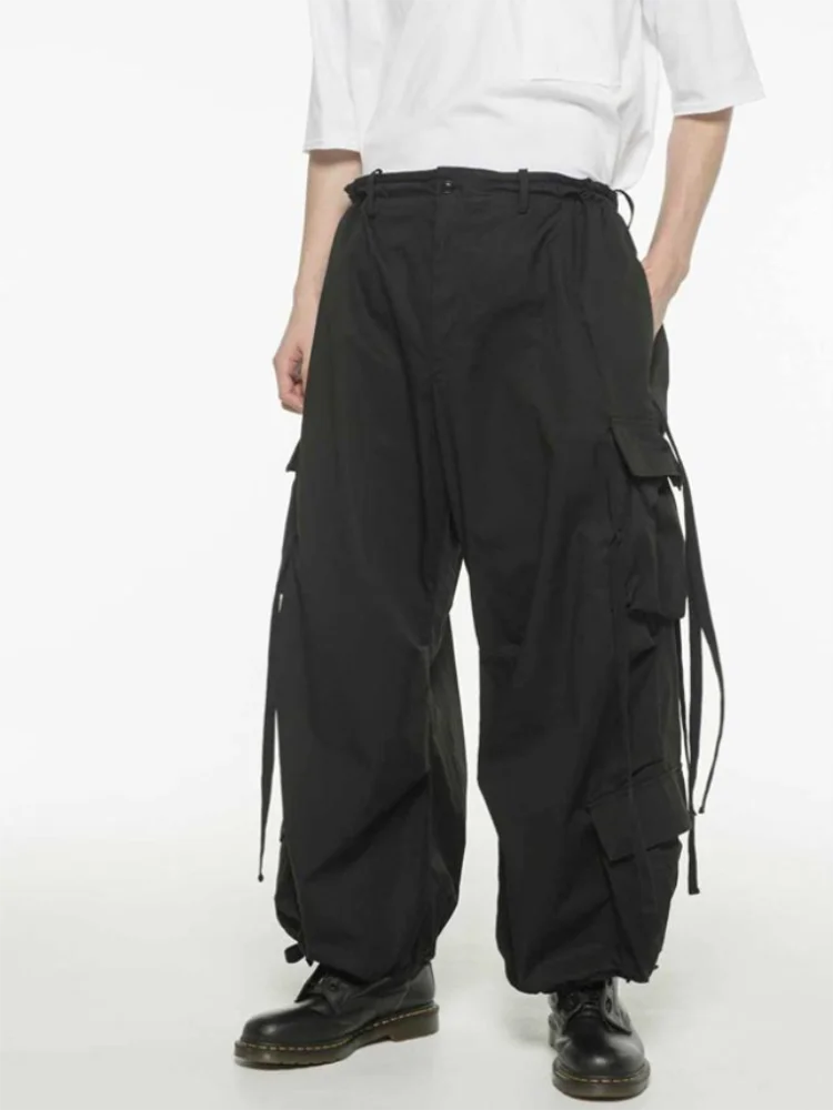 

Men's Military Trousers Bloomers Wide Leg Trousers Spring And Autumn New Black Elastic Waist Pure Cotton Casual Slacks