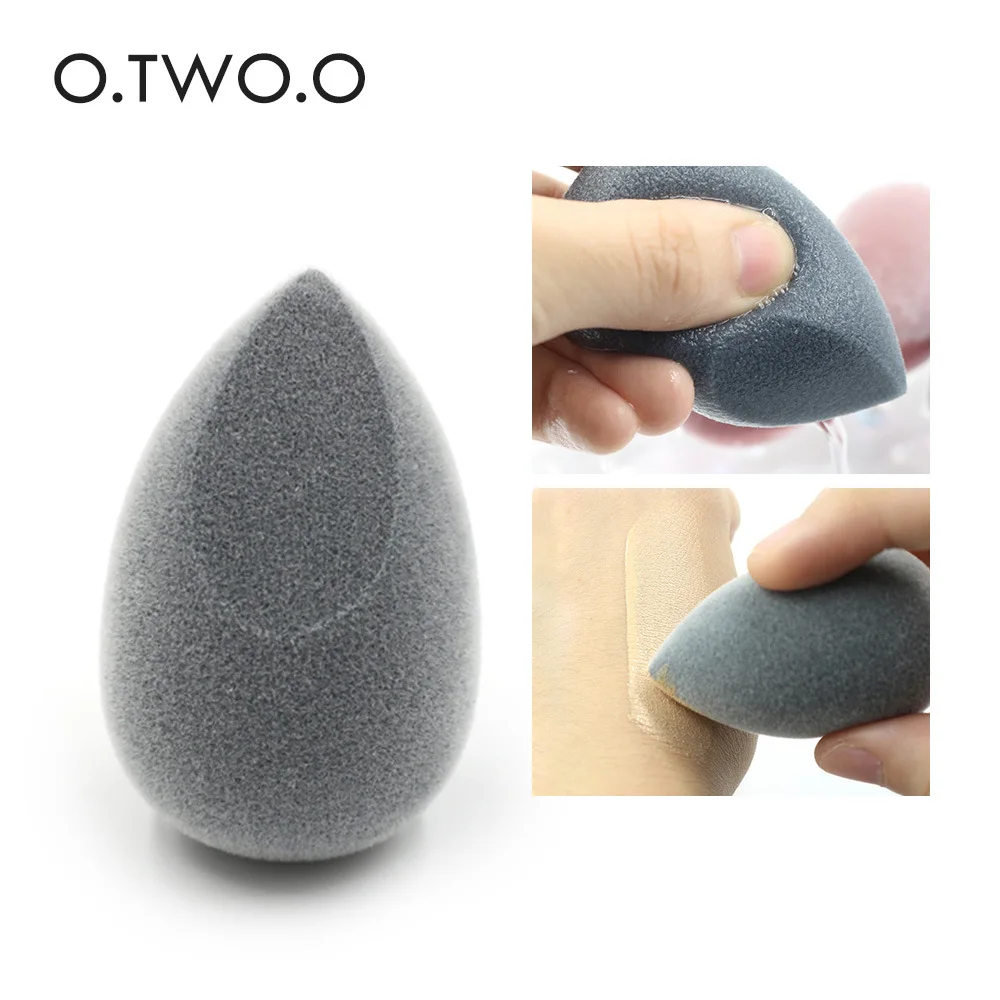 O.TWO.O 1pc Grey Flocking Water Drop Puff Cut a little 3D powder puff Wet and dry beauty eggs sponge puff