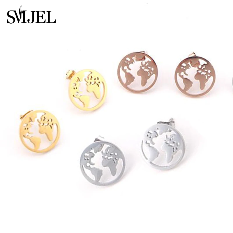 SMJEL Stainless Steel World Map Necklace pendants for Women Earth Day Gifts Wanderlust Travel Globe Jewelry Collier Femme 2025