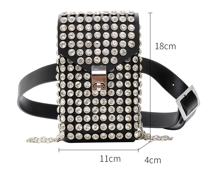 Black White Luxury Designer Fanny Pack for Women Rhinestone Waist Chest Bag Money Phone Pouch Fashion Ladies Belt Bags Purses