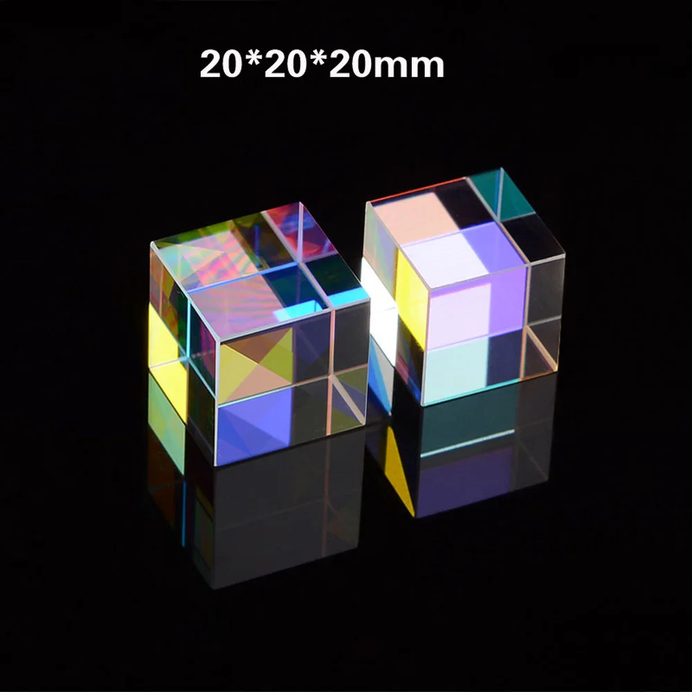 Color Prism Combiner Splitter Cross Dichroic K9 Optical Glass Ice Cube Trichroic Prisms for Teaching Light Spectrum 20mm