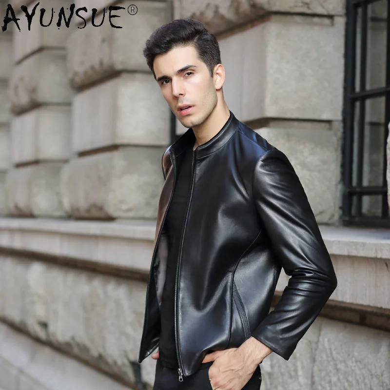 Men's New Genuine Sheepskin Leather Jacket Men Clothing Casual Clothes Autumn Coat Male Slim Coats Hommes Veste LXR968