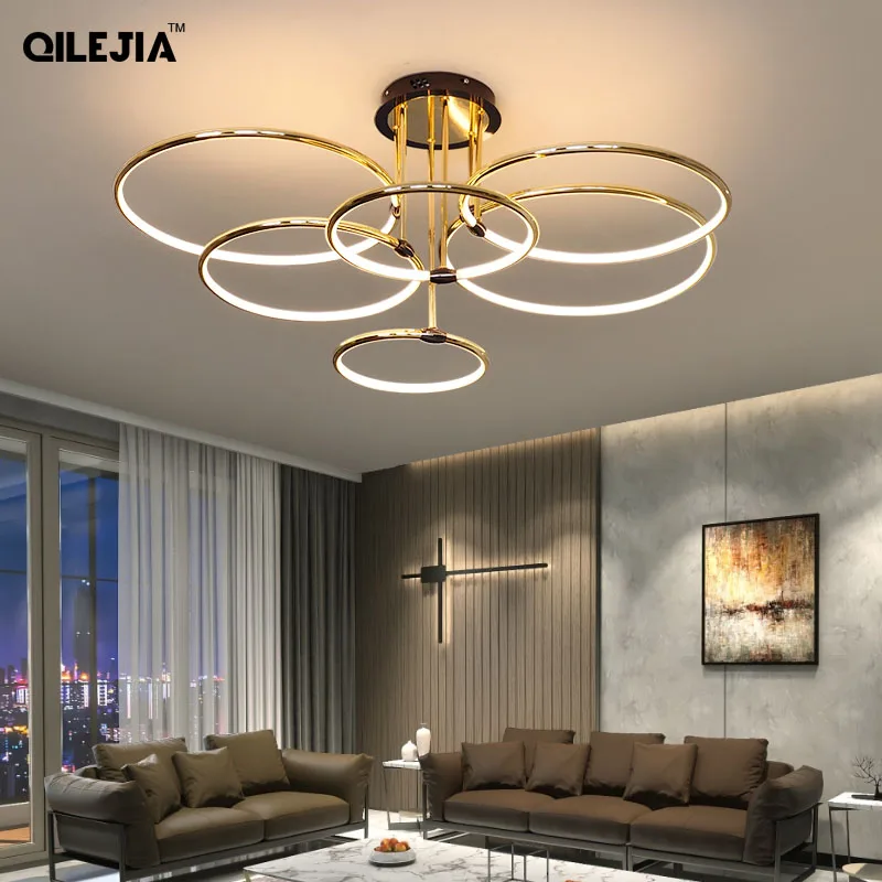 

Modern Creative Rings Chandeliers Lights For Living Room Study Bedroom Indoor Led Lighting Electroplated Deco Luminaire Fixtures