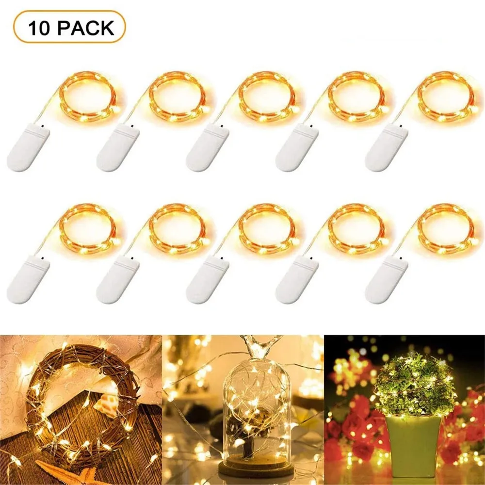 Guirlande lumineuse féerique LED à piles, 10 pièces, en fil de cuivre, étanche, pour l'extérieur, décoration de chambre à coucher