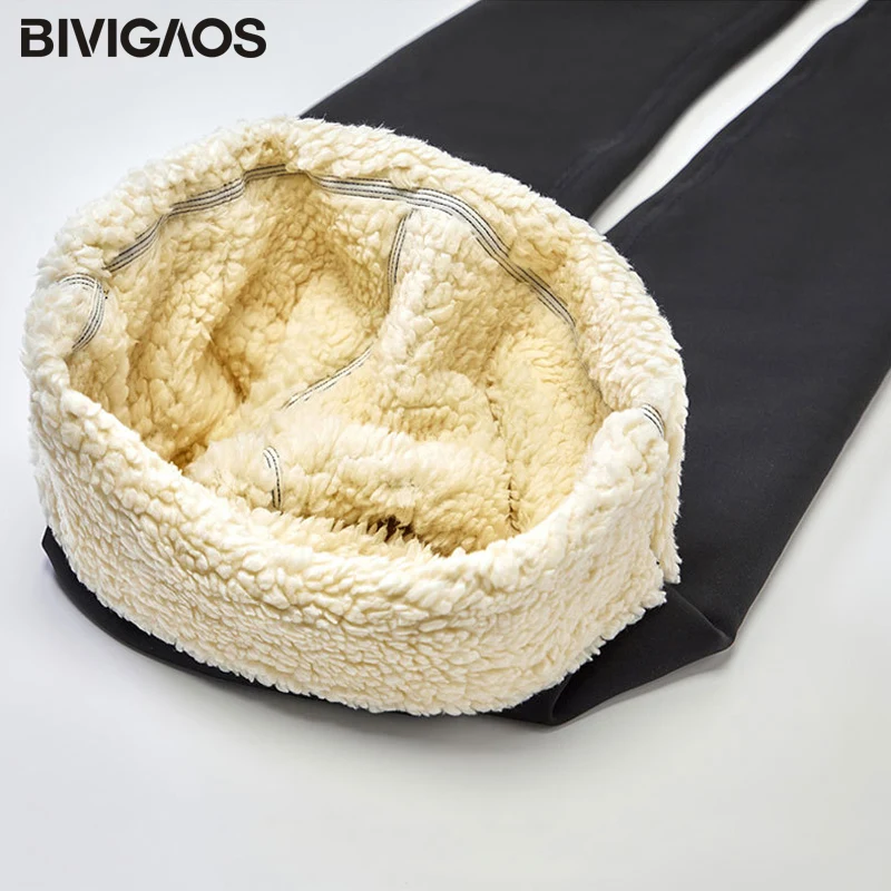 BIVIGAOS New Winter Extra-Thick Sheep Fleece Leggings Women High Waist Lamb Velvet Shark Pants Cashmere Black Slim Warm Leggings