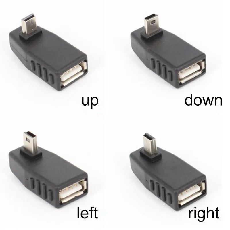 90 Degree Angle Converter Mini USB 5Pin Male to USB Female Connector OTG Adapter for Car MP3 MP4 Tablets Phone U-Disk