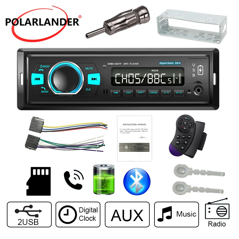 

Car Radio USB BALANCE DAB Bluetooth 4.2 1din FM Dual USB ISO Interface MP3 Hands-Free Digital Radio WMV APE EQ TF Card U-Disk