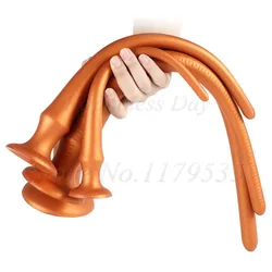 4 size super long soft silicone anal plug In-depth g spot stimulation gold butt plug anal stick long dildo sex toy for women men