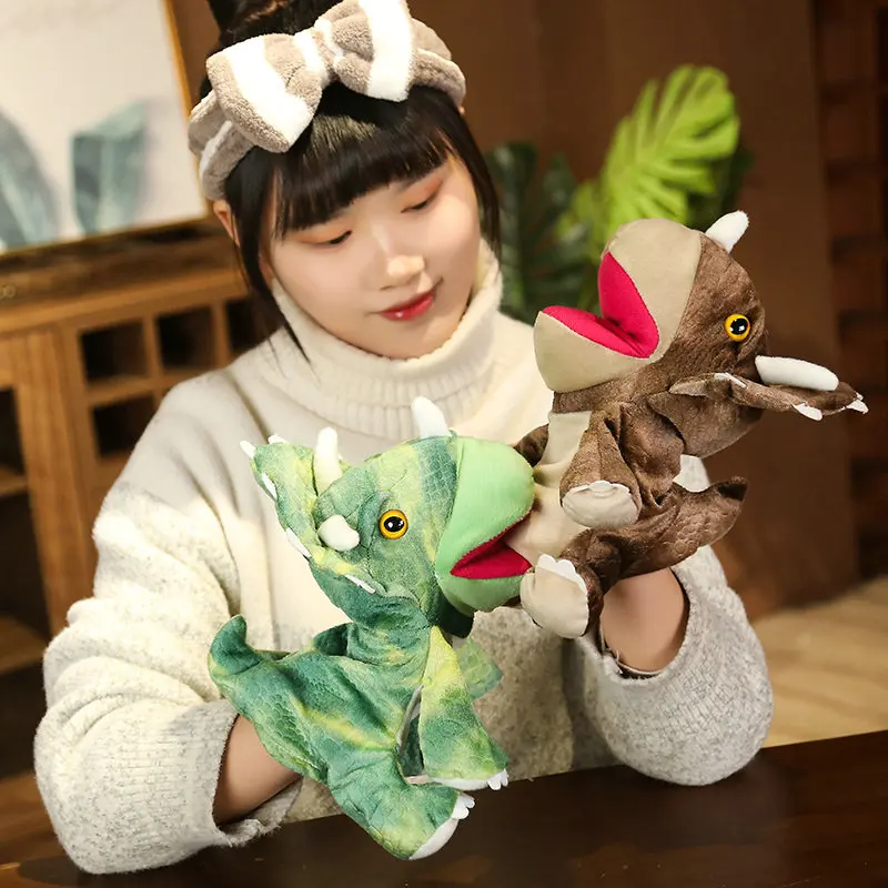 Cartoon Simulation Dinosaur Triceratops Plush Stuffed Toy Puppet Hand-Made Holiday Birthday Gift Game Doll