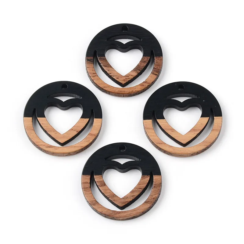 15PCS Heart Round Earrings Accessories Natural Wood & Resin Splicing Hand Made DIY Making Charms Jewelry Findings & Components