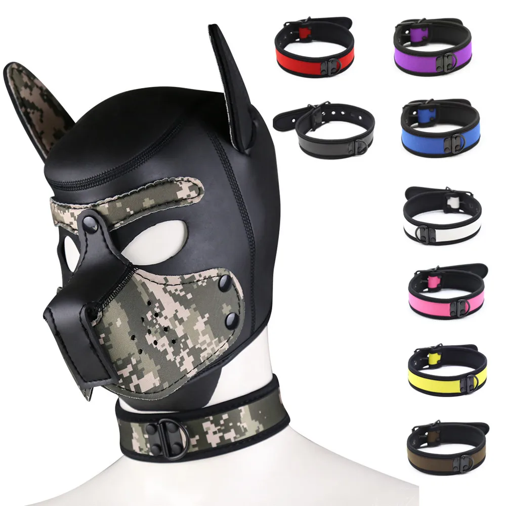 Party Masks Pup Puppy Play Dog Hood Sexy Neck Collar BDSM Bondage Kit Cosplay Full Head Ears Halloween Mask Sex Toy For Couples