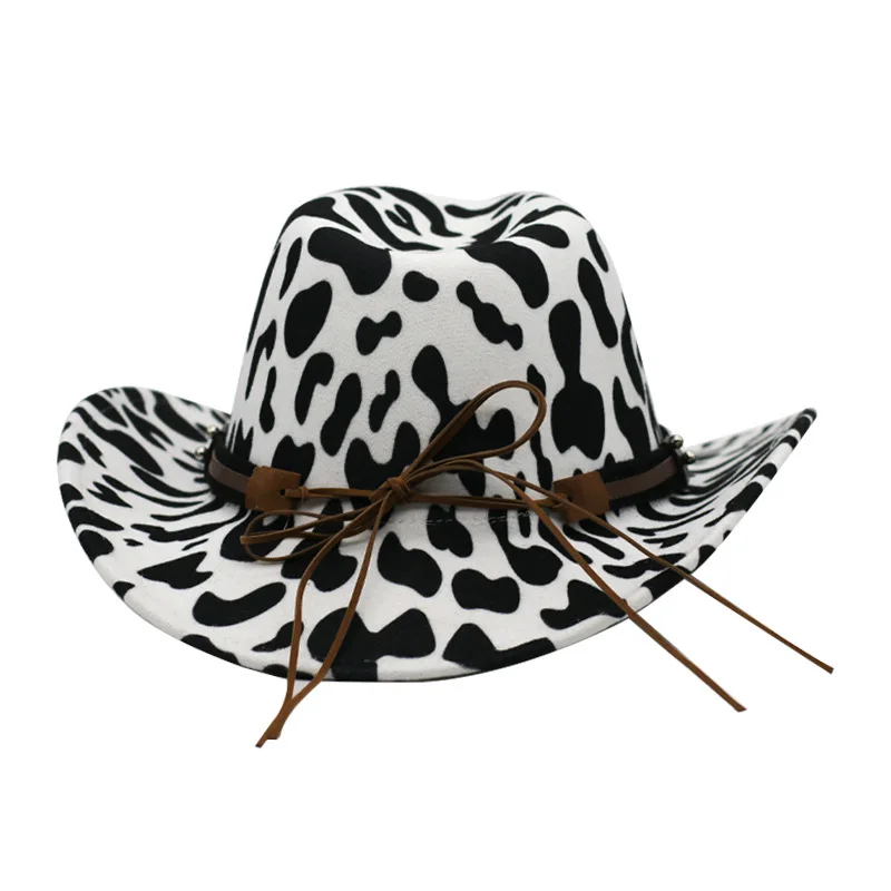 Cow hat with accessories fedora hat cowboy pattern hat female summer 2021 new style hip-hop retro sunscreen western curly Cows