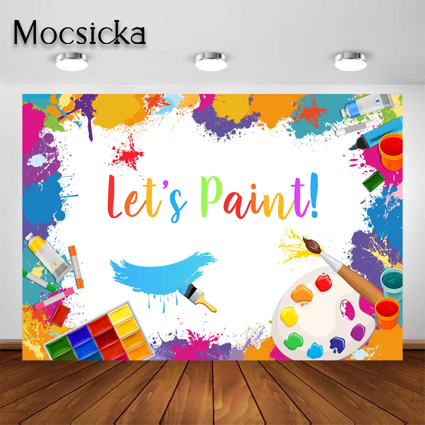 

Mocsicka Let's Paint Party Backdrop Graffiti Splatter Art Painting Birthday Party Photography Background Photoshoot Party Decor